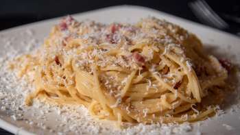 Détail de spaghettis au parmesan