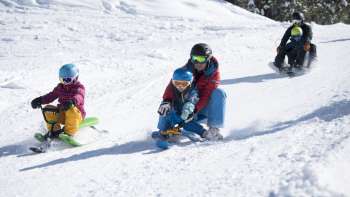 Des plaisirs de luge en famille sur la piste de luge enneigée de Malbun – petits et grands apprécient la descente dans le paradis hivernal du Liechtenstein. Des plaisirs de luge en famille sur la piste de luge enneigée de Malbun – petits et grands apprécient la descente dans le paradis hivernal du Liechtenstein.