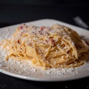 Détail de spaghettis au parmesan